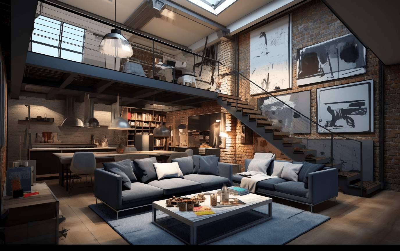 luxury house build with industrial themed furniture